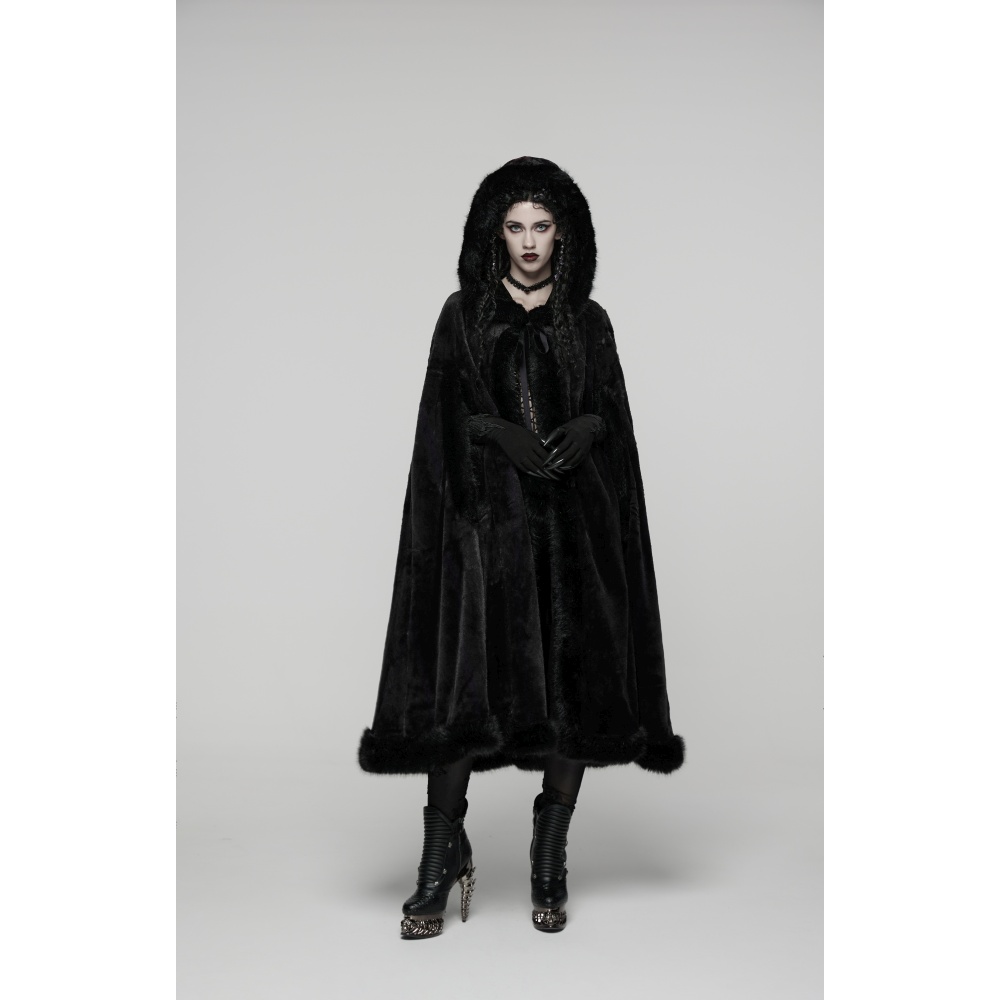 Punk Rave - Winter Witch Faux Fur Cape/Mantle/Poncho - Black